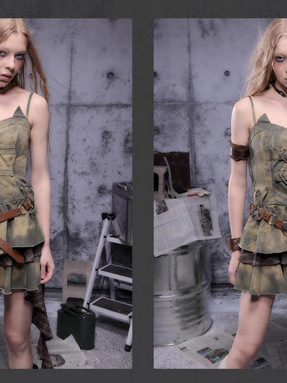 Gear-Bite Lace Trim Denim Mini Dress