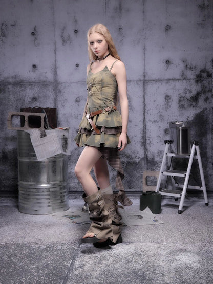 Gear-Bite Lace Trim Denim Mini Dress