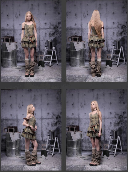 Gear-Bite Lace Trim Denim Mini Dress