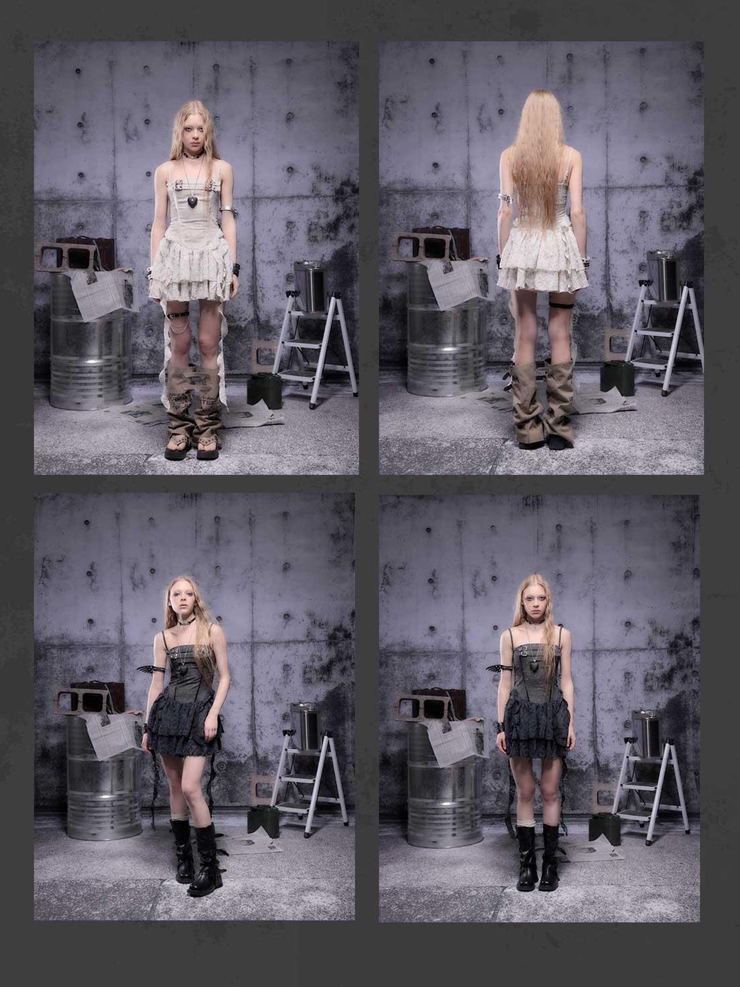 ALL iN plan Gear-Bite Mesh Mini Dress V-Neck T-Shirt Long-Sleeve