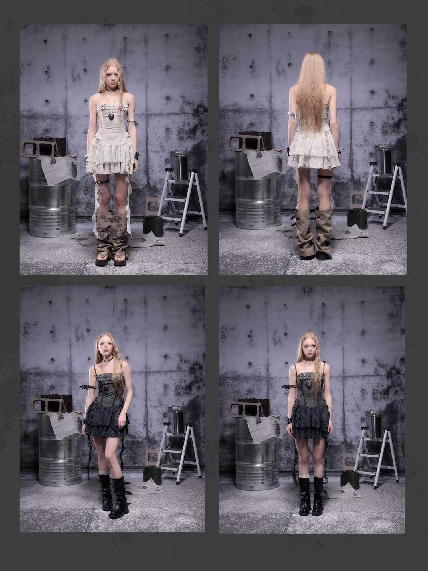 Gear-Bite Mesh Mini Dress V-Neck T-Shirt Long-Sleeve