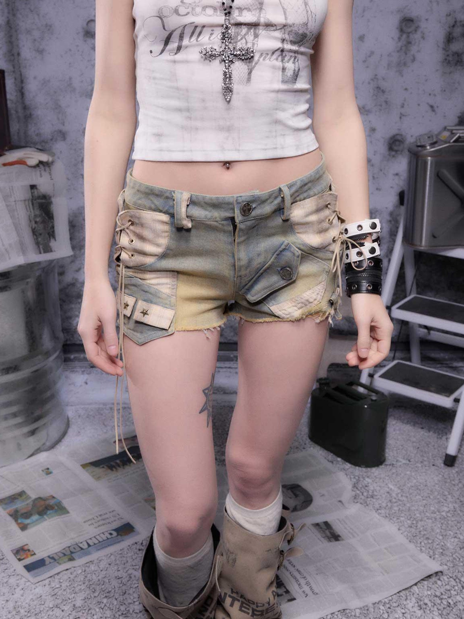 ALL iN plan Gear Bite Distressed Denim Shorts