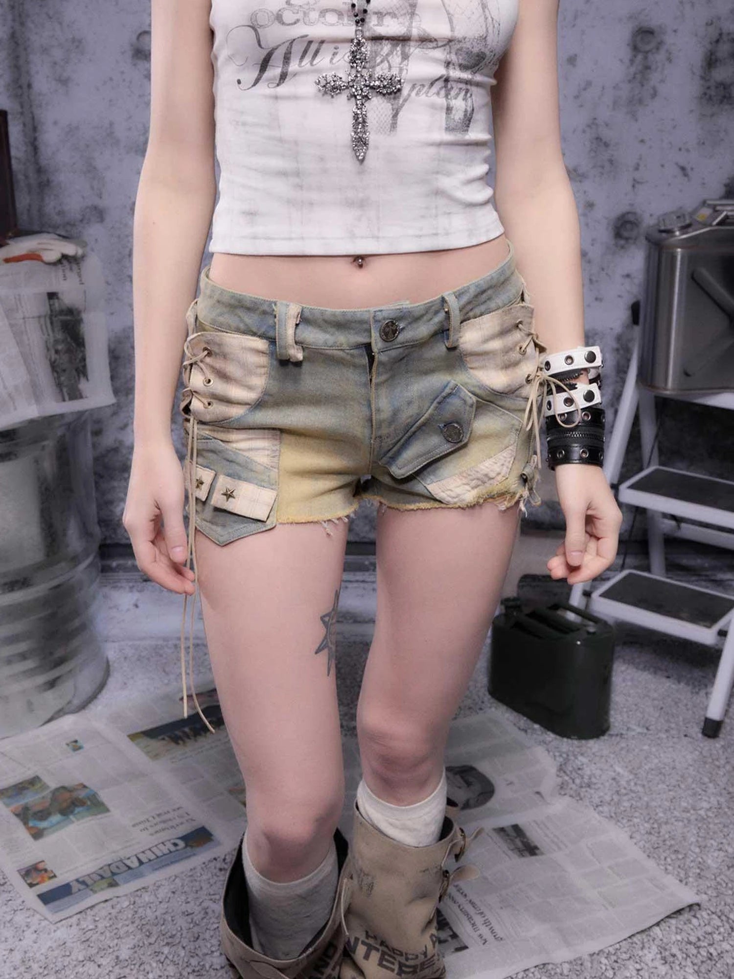 Gear Bite Distressed Denim Shorts
