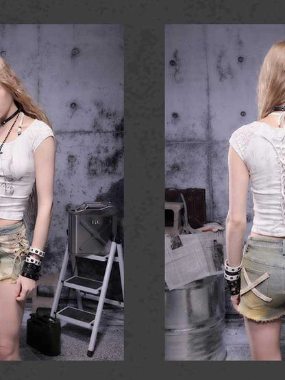 Gear Bite Distressed Denim Shorts