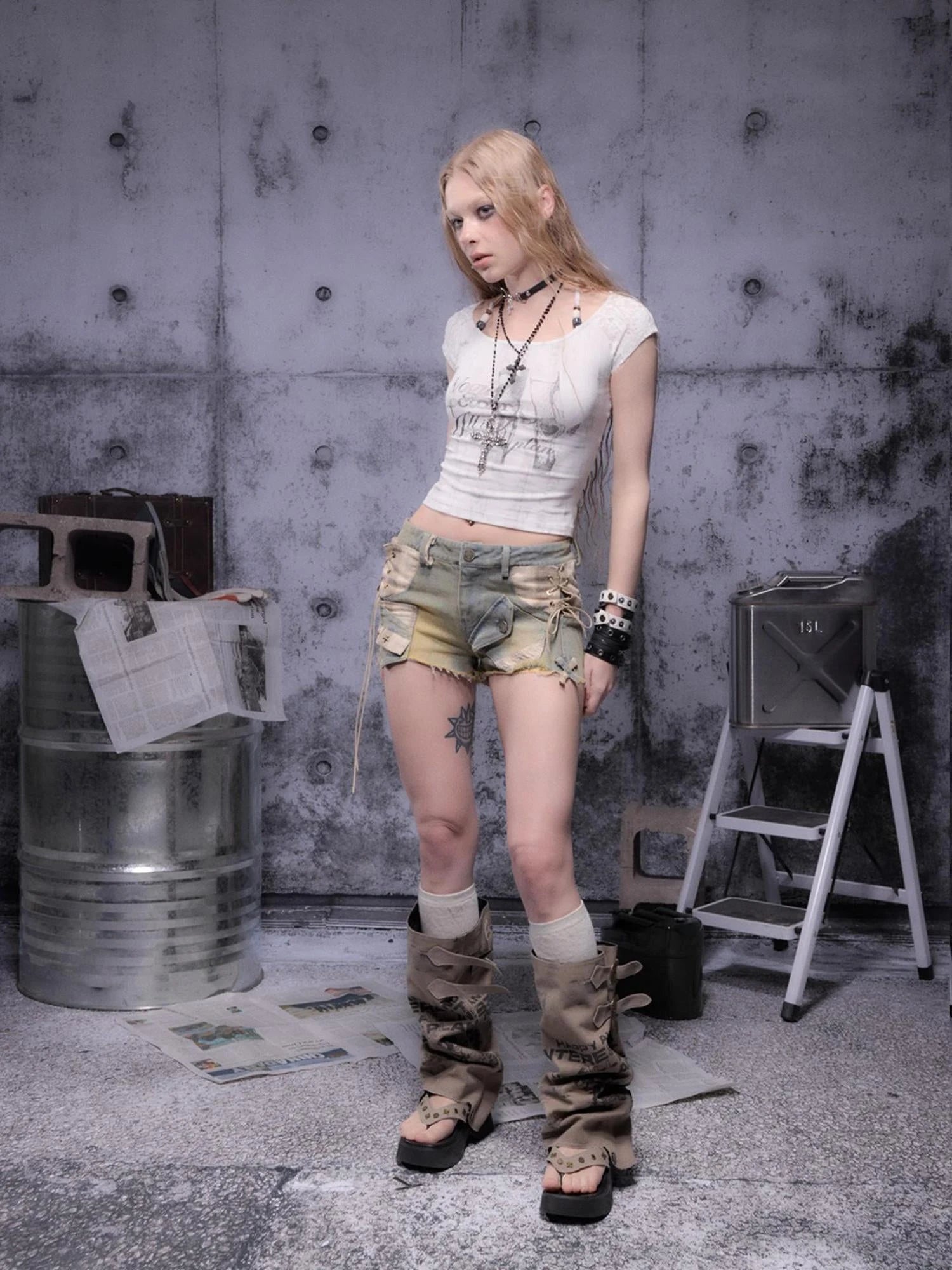 Gear Bite Distressed Denim Shorts