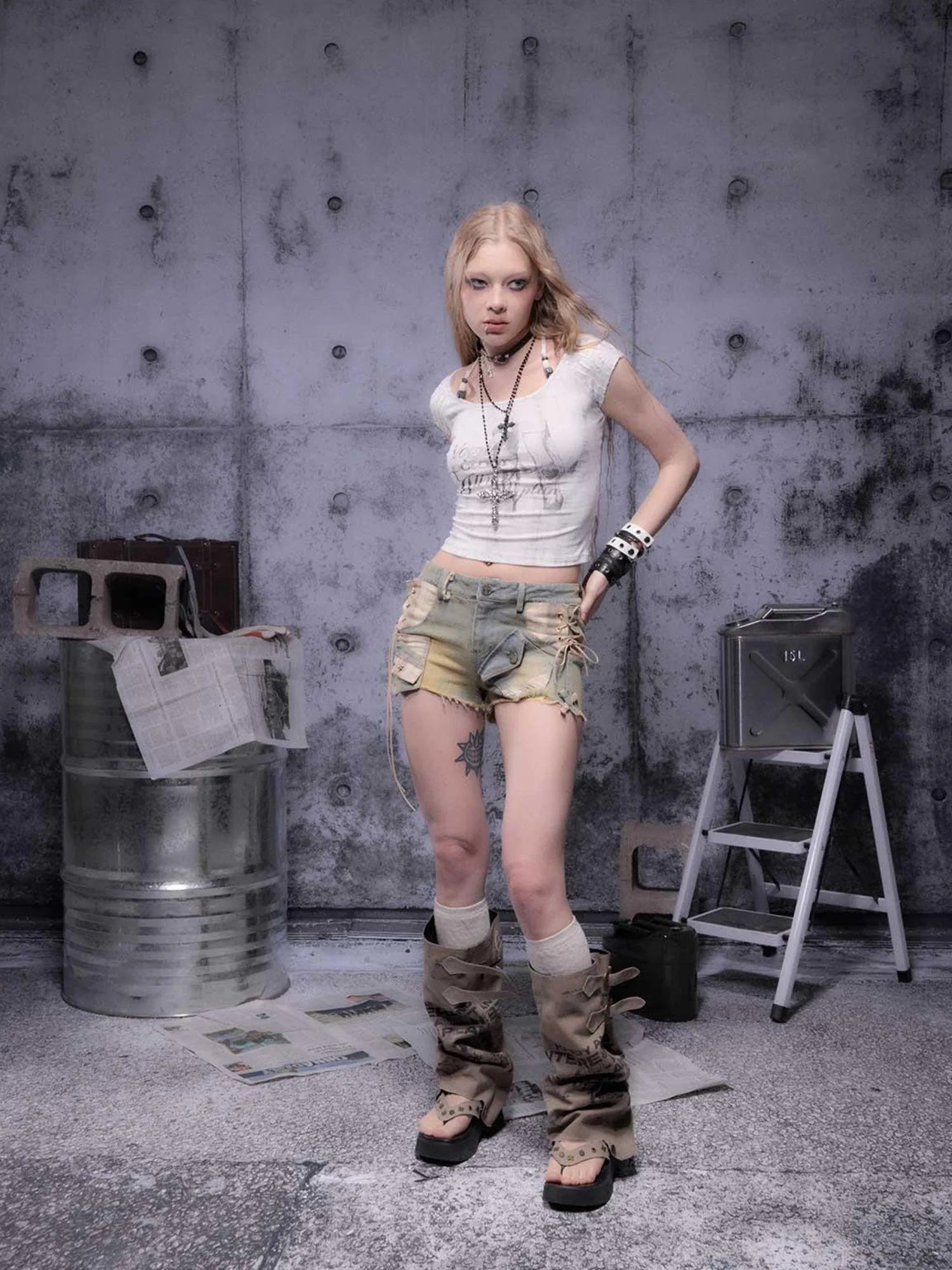 Gear Bite Distressed Denim Shorts