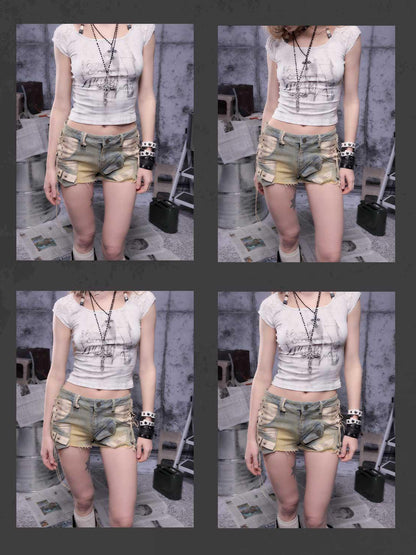 ALL iN plan Gear Bite Distressed Denim Shorts