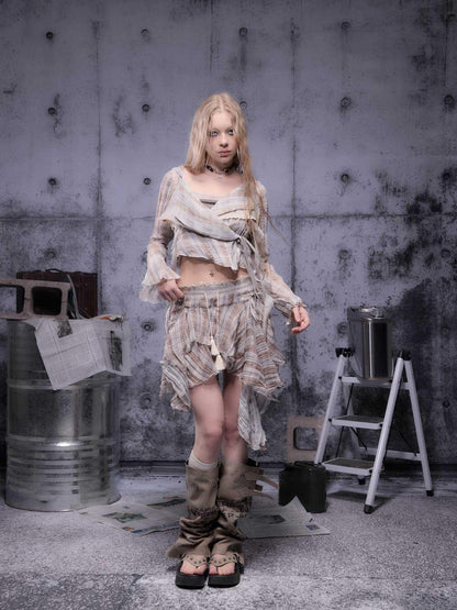 ALL iN plan Gear Bite Marks Asymmetrical Mini Skirt