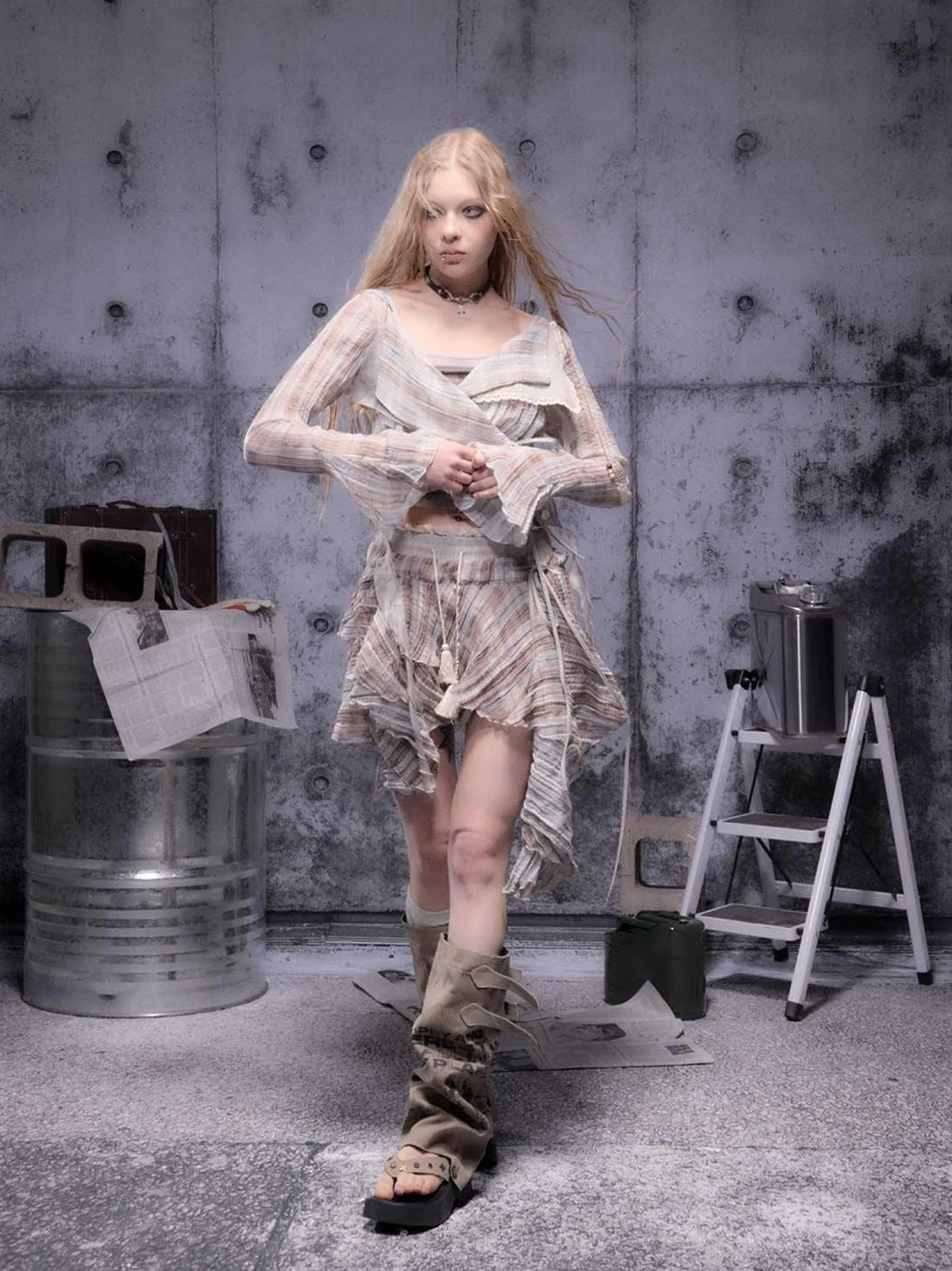 Gear Bite Marks Asymmetrical Mini Skirt