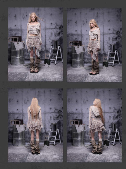 ALL iN plan Gear Bite Marks Asymmetrical Mini Skirt