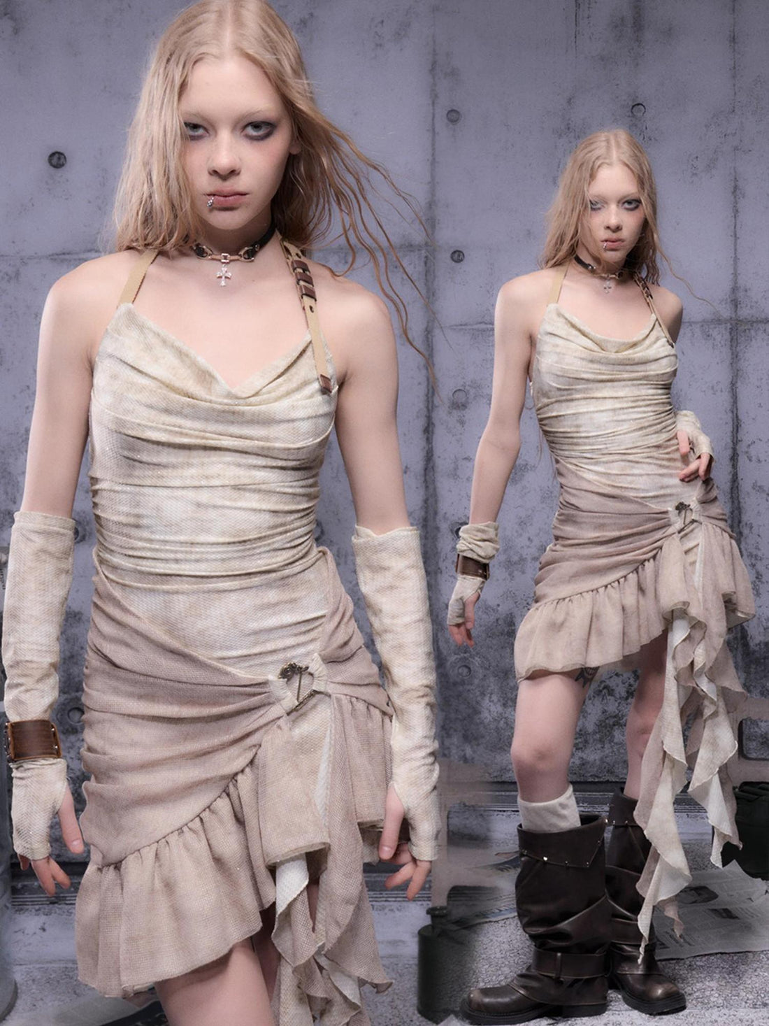 ALL iN plan Gear Bite Marks Asymmetry Mini Dress