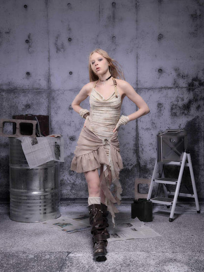 ALL iN plan Gear Bite Marks Asymmetry Mini Dress