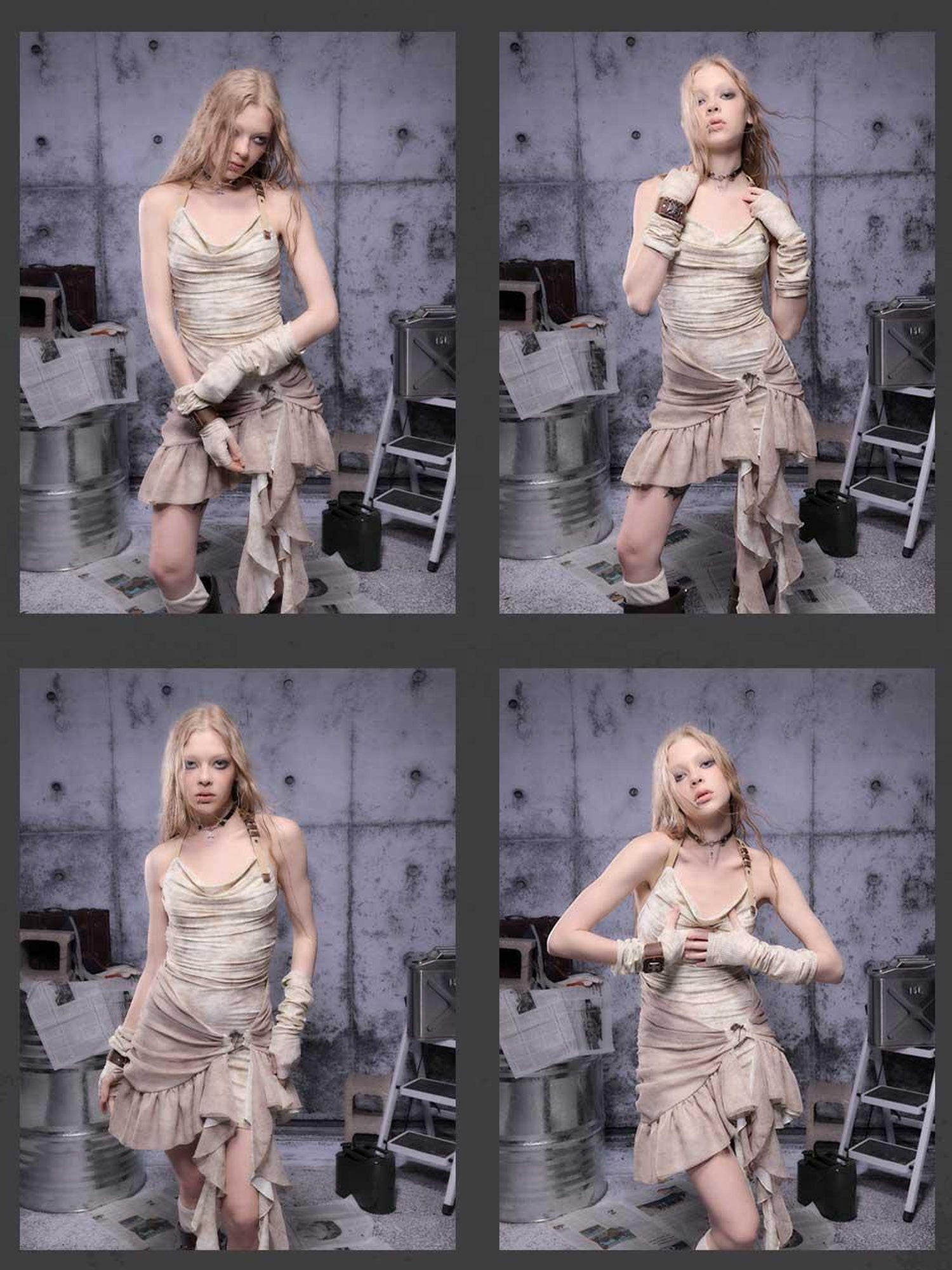 ALL iN plan Gear Bite Marks Asymmetry Mini Dress