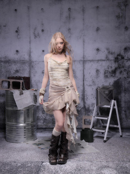 ALL iN plan Gear Bite Marks Asymmetry Mini Dress