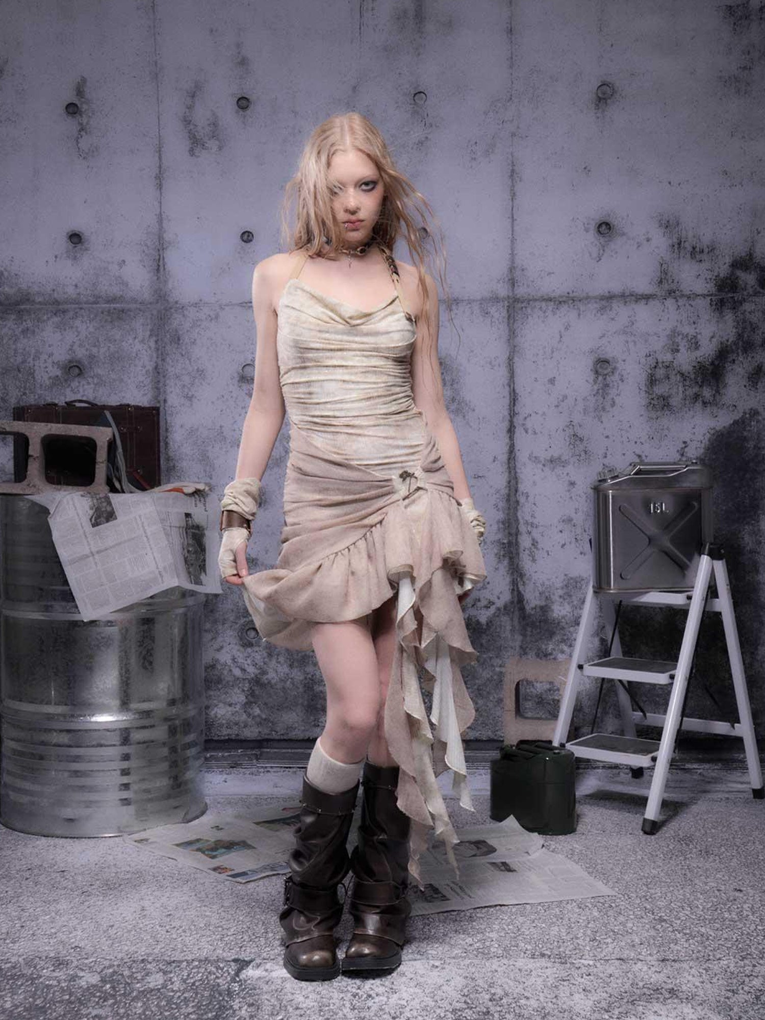 ALL iN plan Gear Bite Marks Asymmetry Mini Dress