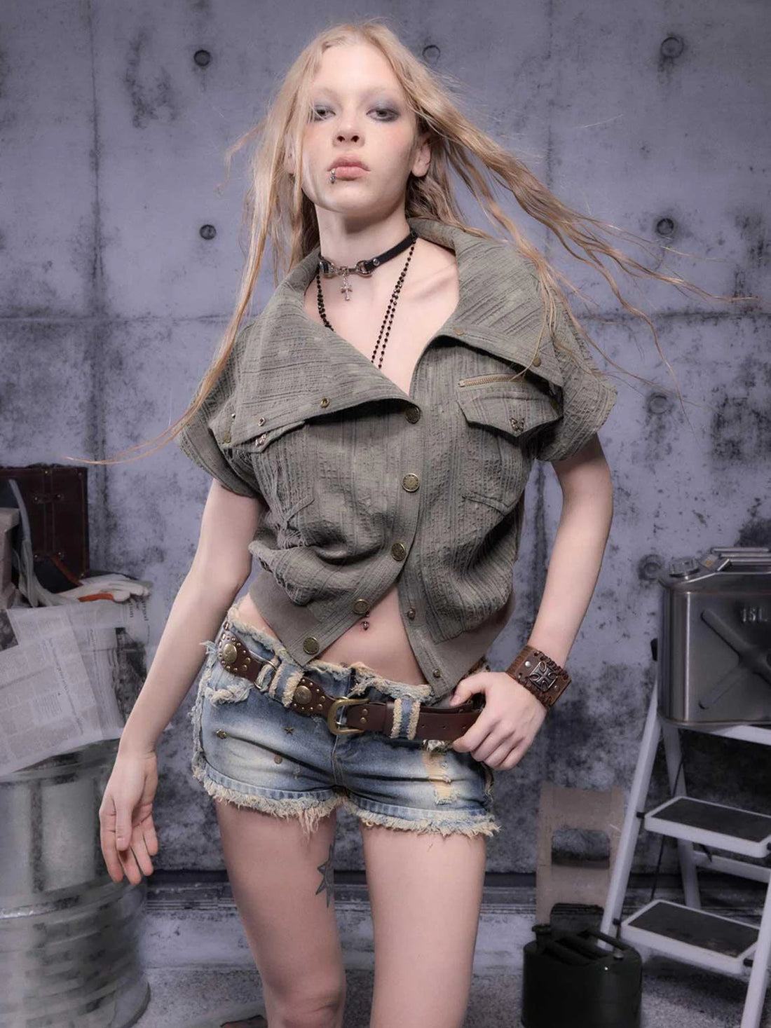 Gear Bite Marks Punk Cropped Jacket