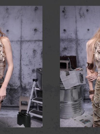 ALL iN plan Gear Bite Marks Punk Visual Epic Strapless Top