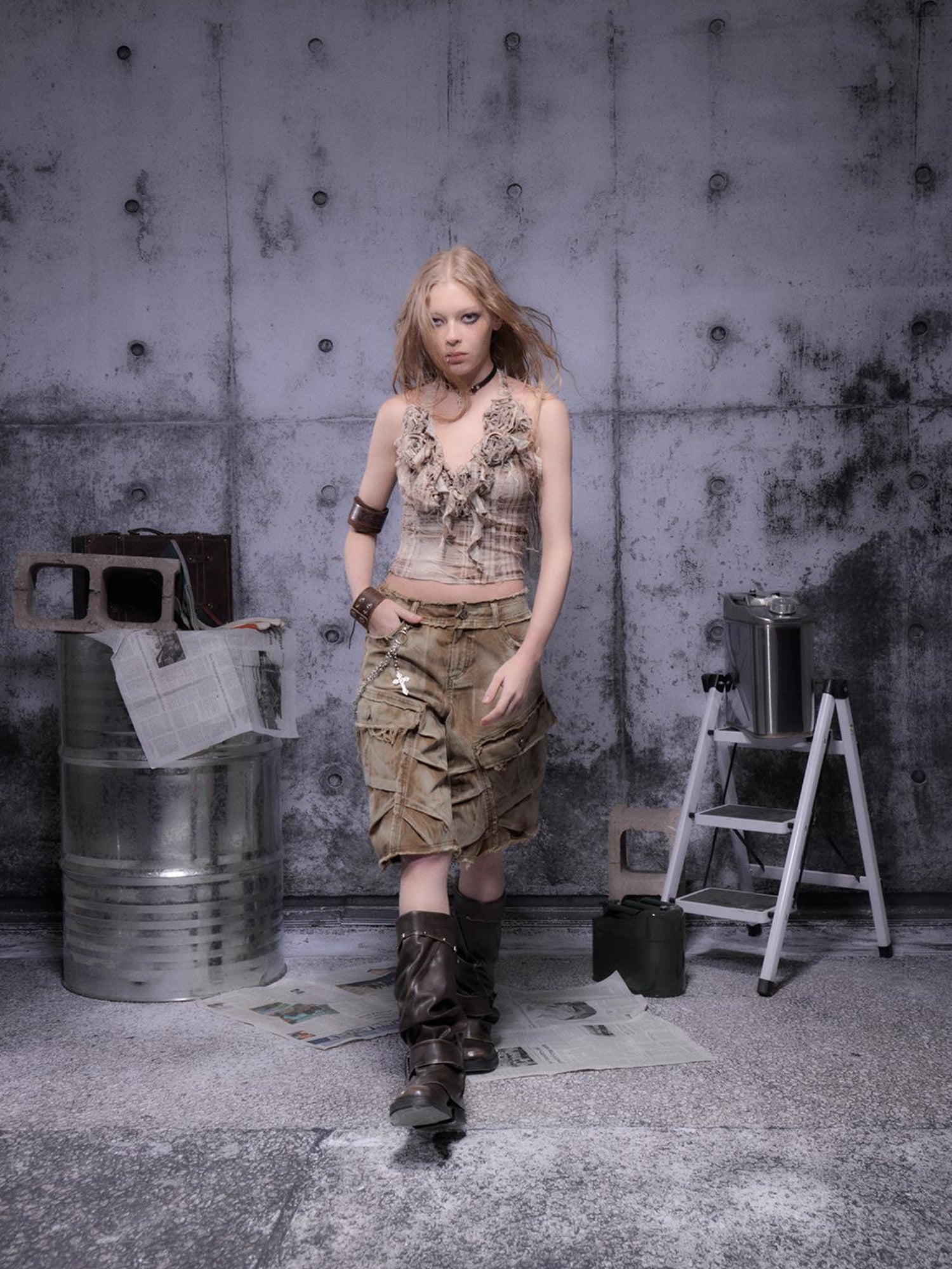 ALL iN plan Gear Bite Marks Punk Visual Epic Strapless Top