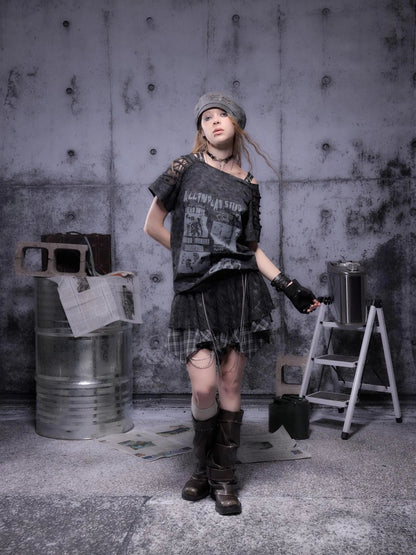 Gear Bite Mesh Lace Punk Mini Skirt