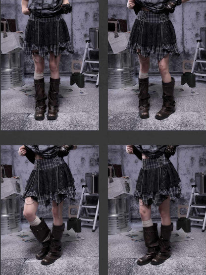 ALL iN plan Gear Bite Mesh Lace Punk Mini Skirt