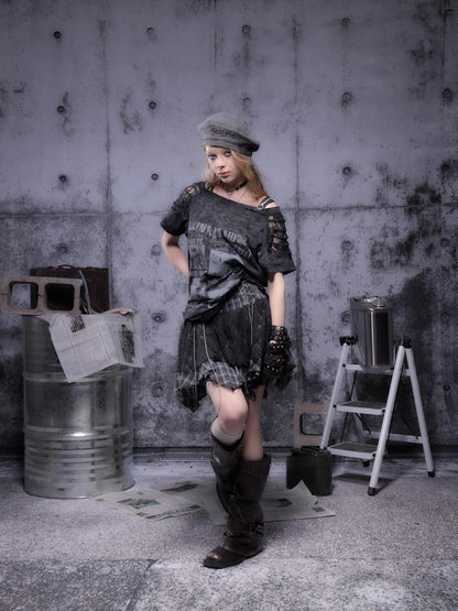 Gear Bite Mesh Lace Punk Mini Skirt