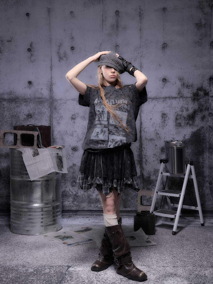 ALL iN plan Gear Bite Mesh Lace Punk Mini Skirt