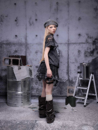 Gear Bite Mesh Lace Punk Mini Skirt