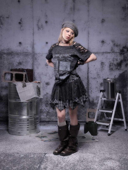 ALL iN plan Gear Bite Mesh Lace Punk Mini Skirt