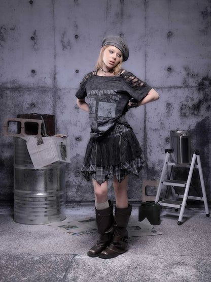 Gear Bite Mesh Lace Punk Mini Skirt