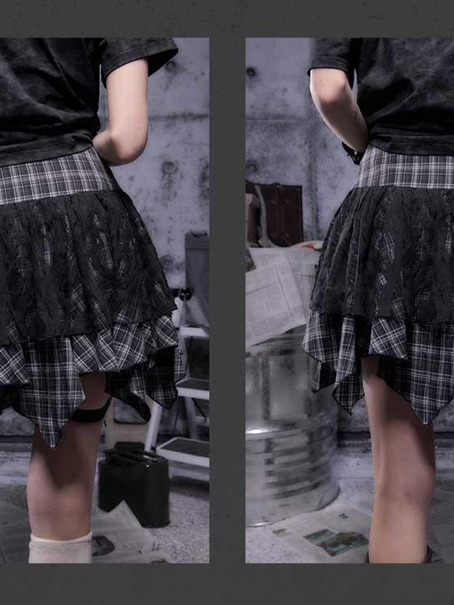 ALL iN plan Gear Bite Mesh Lace Punk Mini Skirt