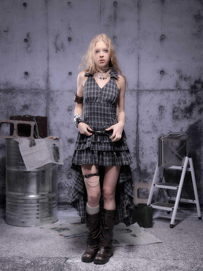 ALL iN plan Gear Marked Asymmetrical Punk Neckholder Dress