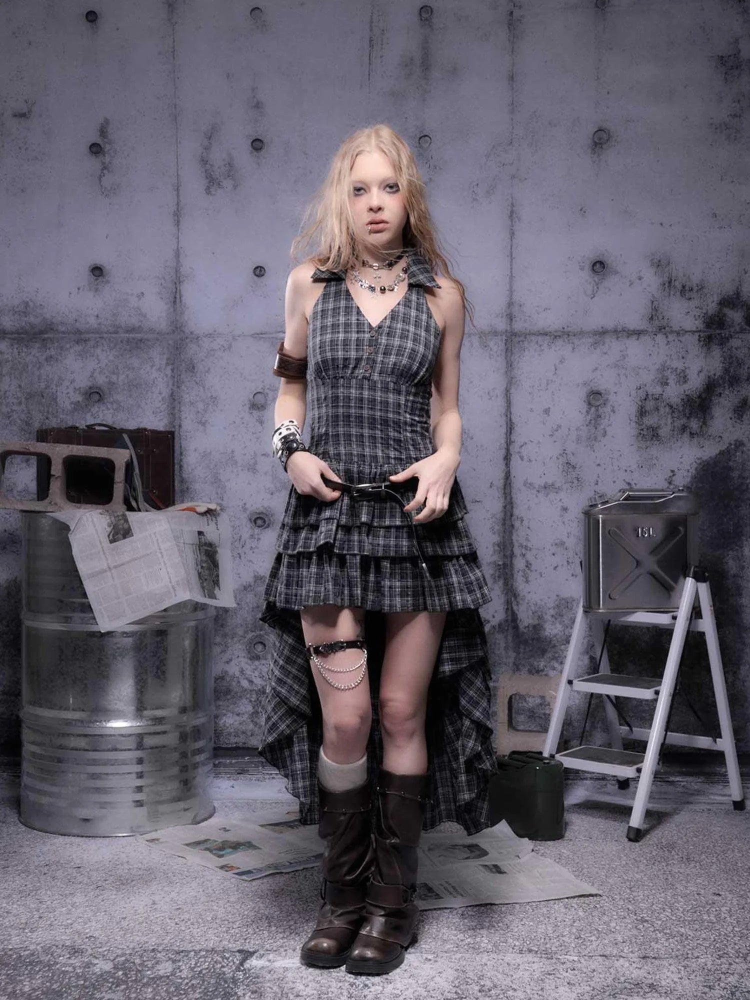 Gear Marked Asymmetrical Punk Neckholder Dress