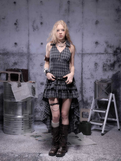 Gear Marked Asymmetrical Punk Neckholder Dress