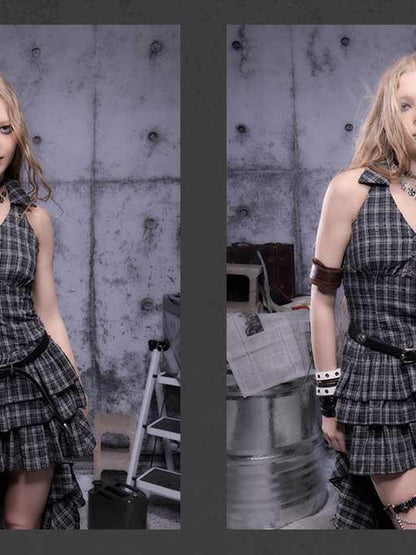 ALL iN plan Gear Marked Asymmetrical Punk Neckholder Dress