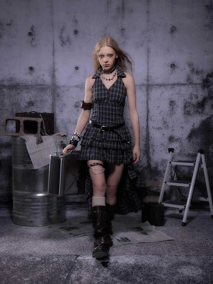Gear Marked Asymmetrical Punk Neckholder Dress