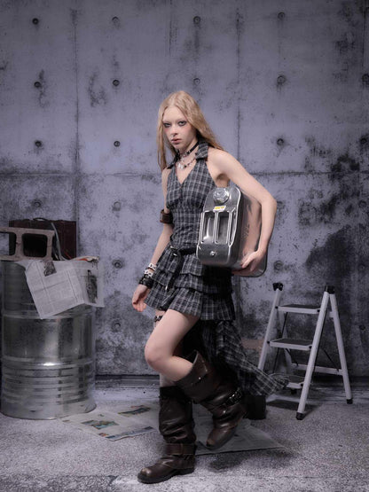 ALL iN plan Gear Marked Asymmetrical Punk Neckholder Dress