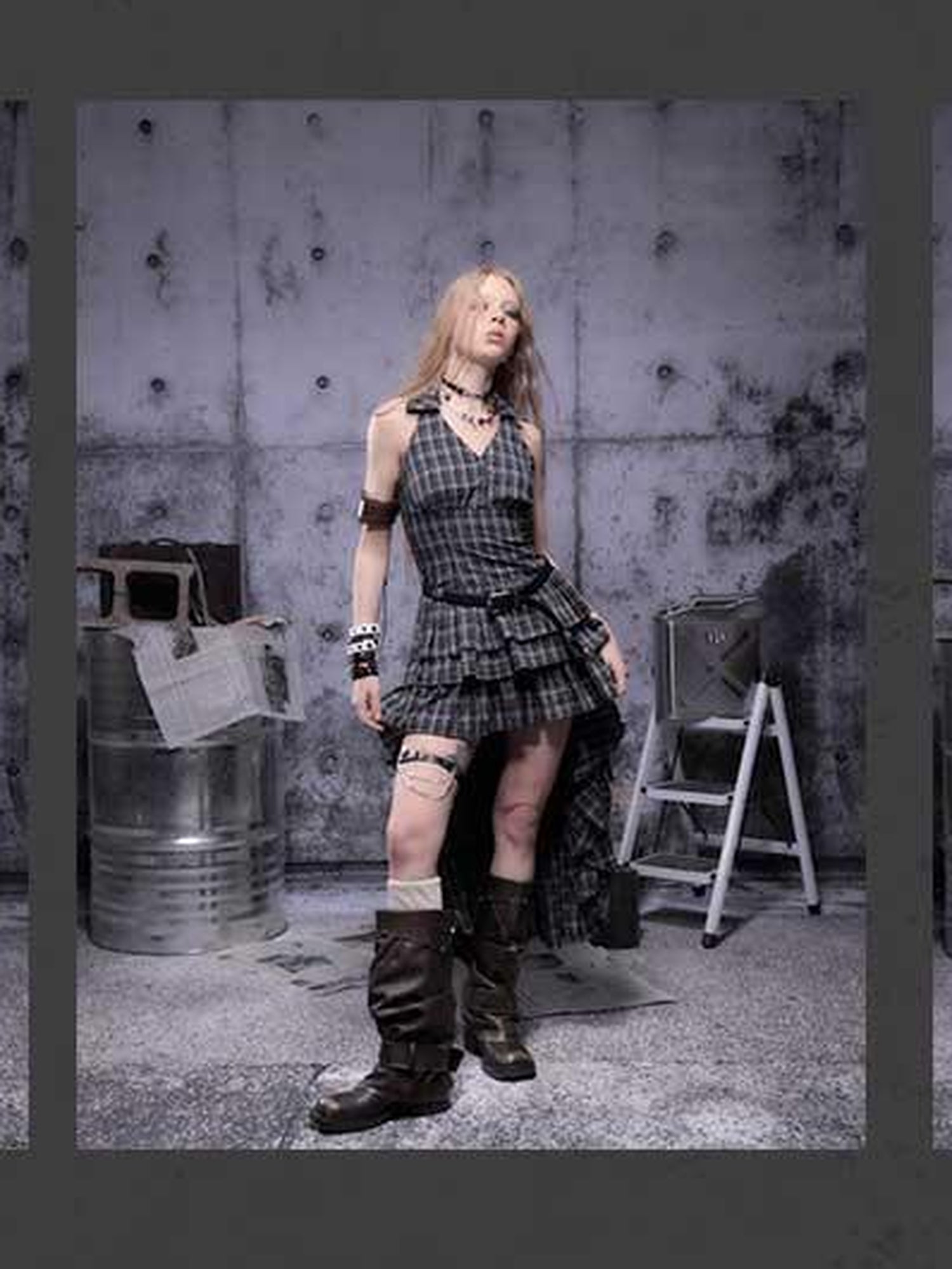 ALL iN plan Gear Marked Asymmetrical Punk Neckholder Dress
