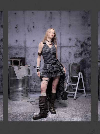 Gear Marked Asymmetrical Punk Neckholder Dress
