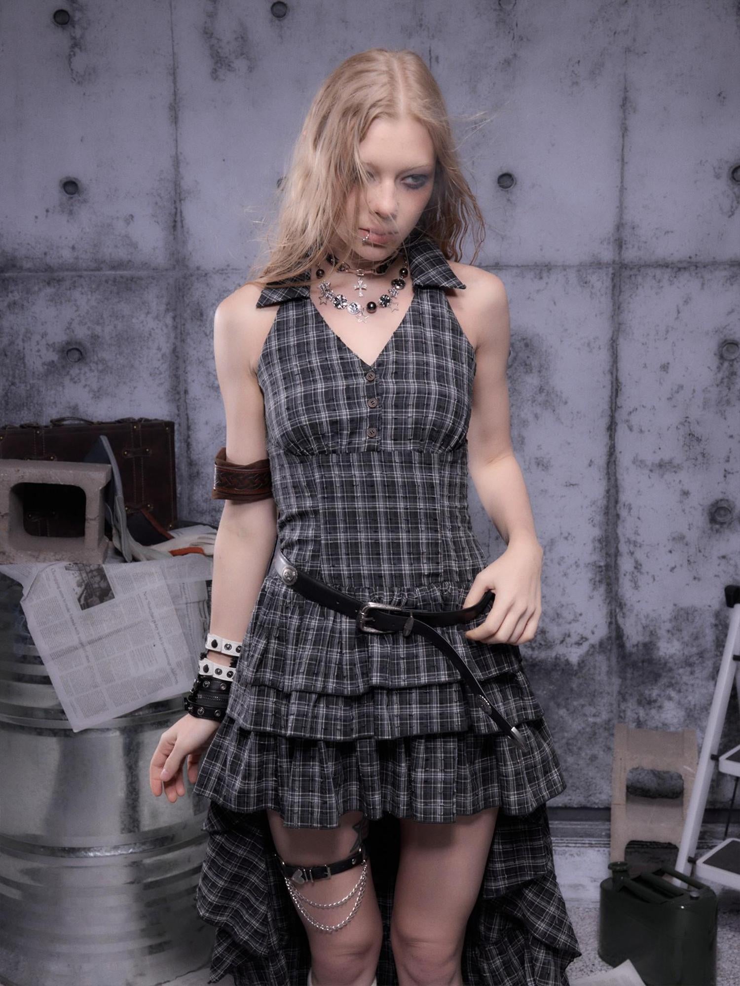 ALL iN plan Gear Marked Asymmetrical Punk Neckholder Dress
