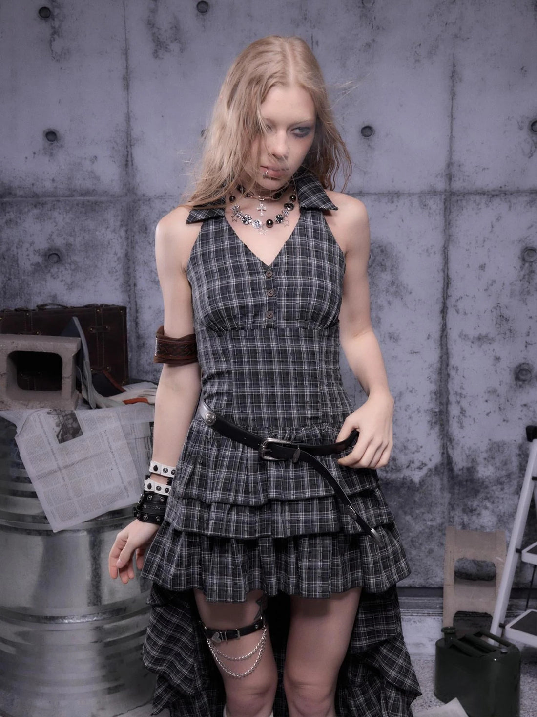 Gear Marked Asymmetrical Punk Neckholder Dress