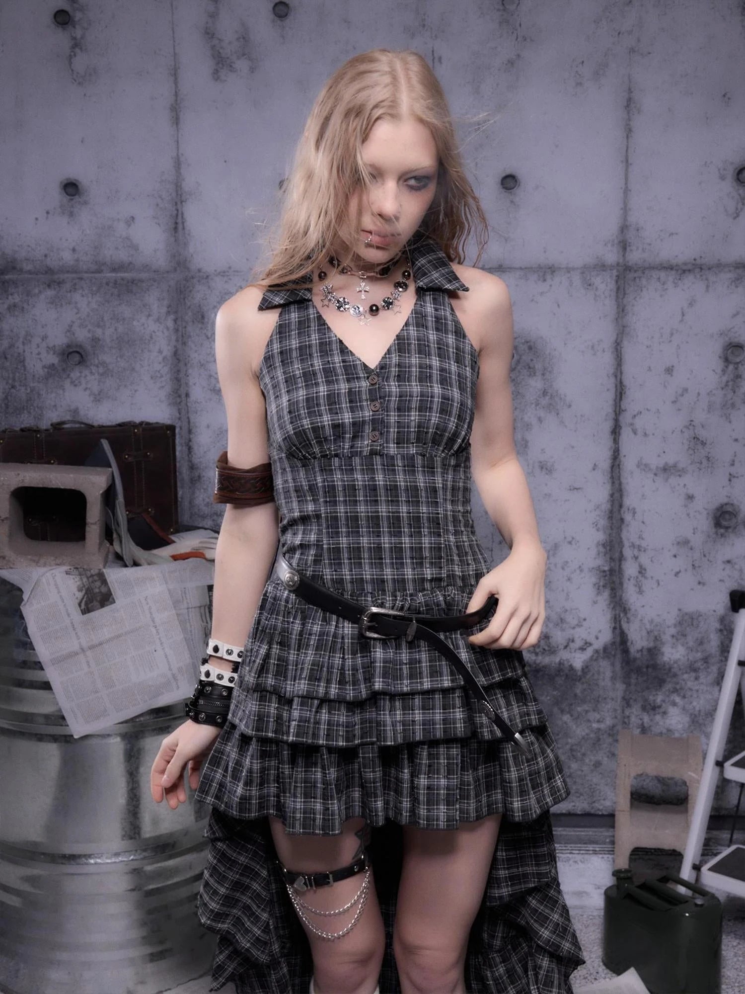 Gear Marked Asymmetrical Punk Neckholder Dress