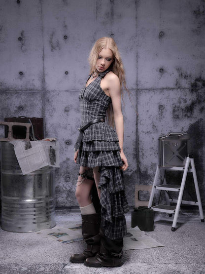 ALL iN plan Gear Marked Asymmetrical Punk Neckholder Dress