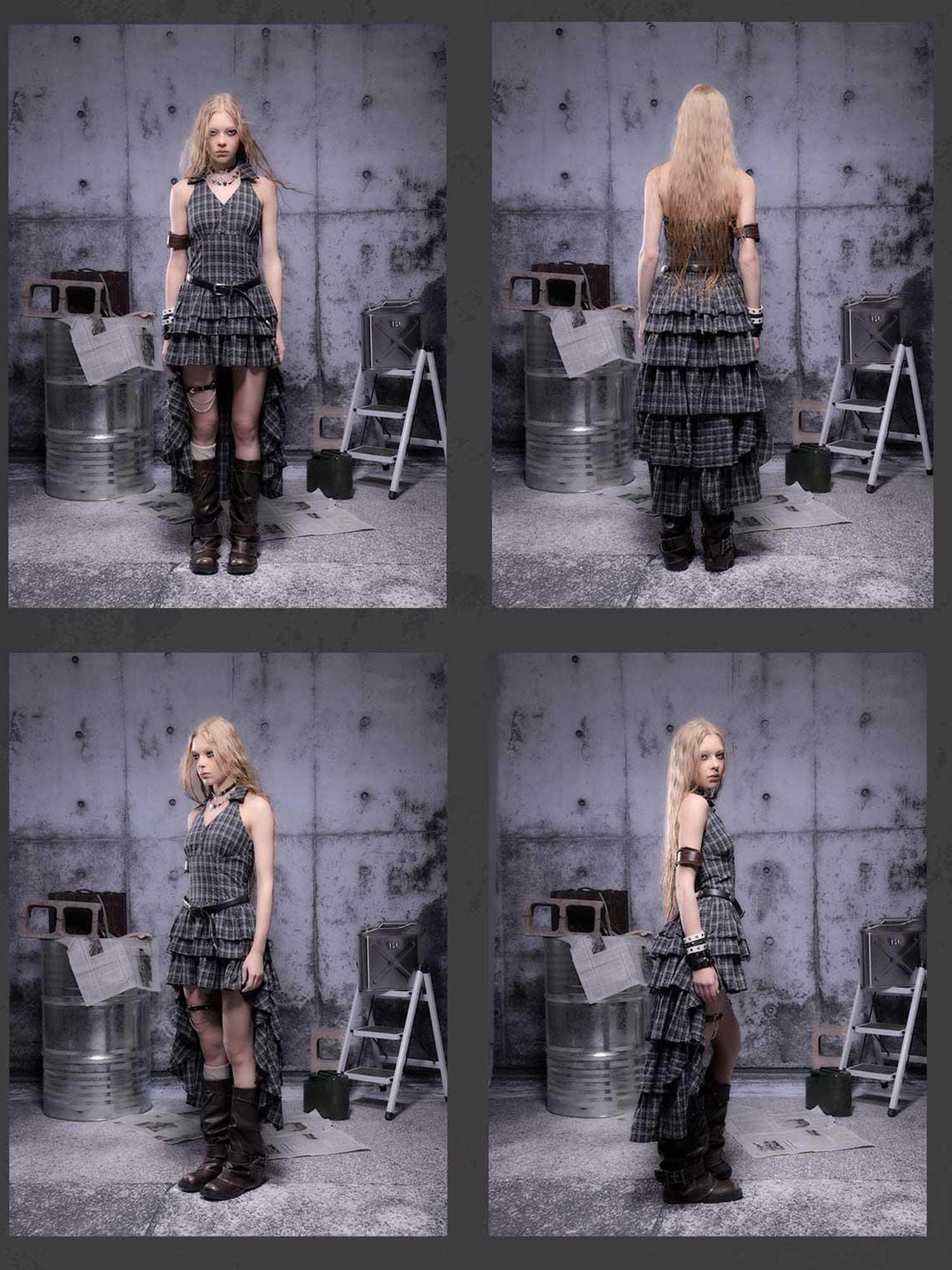ALL iN plan Gear Marked Asymmetrical Punk Neckholder Dress