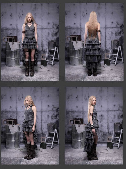 Gear Marked Asymmetrical Punk Neckholder Dress