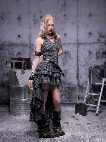 ALL iN plan Gear Marked Asymmetrical Punk Neckholder Dress