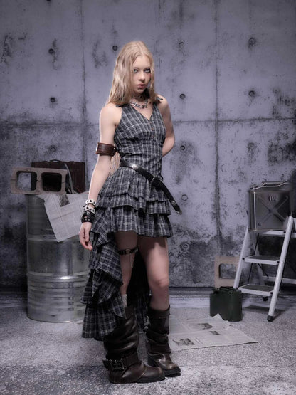 Gear Marked Asymmetrical Punk Neckholder Dress