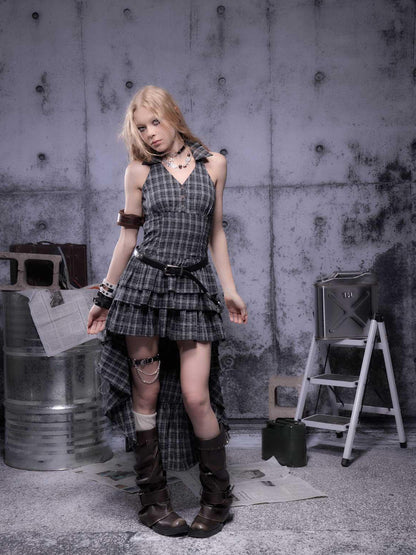 ALL iN plan Gear Marked Asymmetrical Punk Neckholder Dress