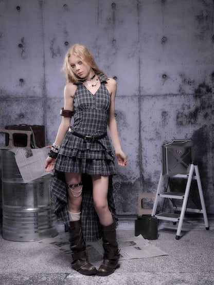 Gear Marked Asymmetrical Punk Neckholder Dress