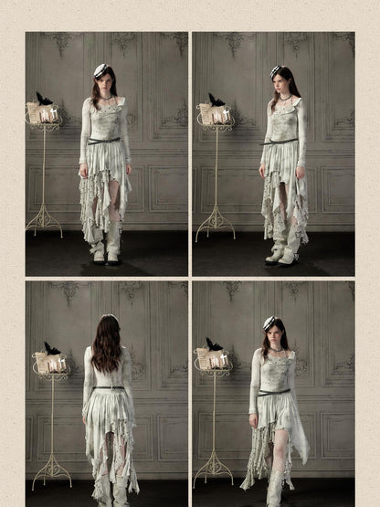 ALL iN plan Gothic Polka Dot Print Halter Layered Look Women&