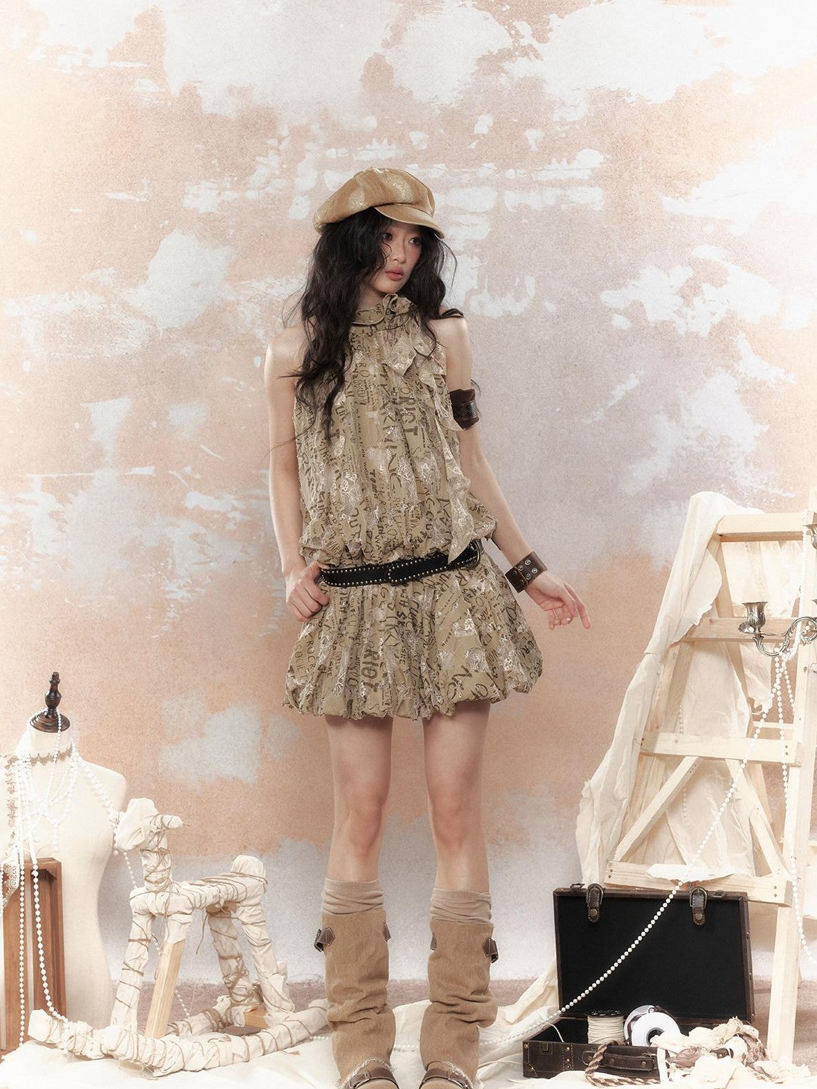 ALL iN plan Graffiti Print Distressed Lace A Line Women&